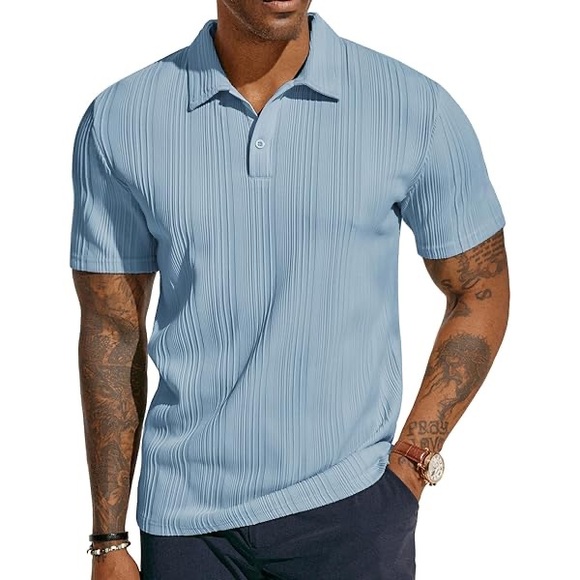 Paul Jones Other - PAUL JONES Mens Textured Knit Polo Shirt Light Blue Stretchy Golf Shirt Lg NWT